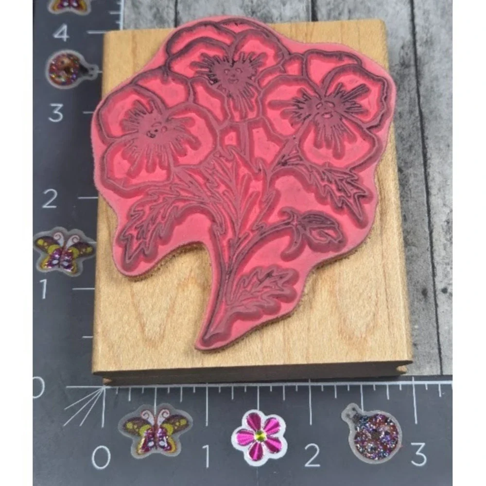ASX Pansy Flowers Leaves Bouquet 37543 Rubber Stamp Wood #M86